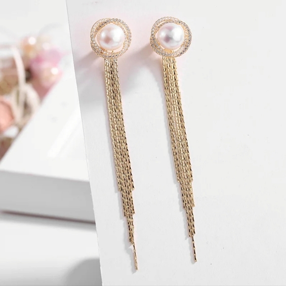 Gold-plated Crystal Pearl drop earrings with silver post BOGO - Picture 8 of 15